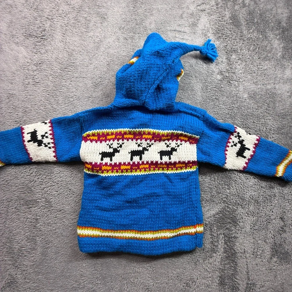 West of the Moon Jacket Kids 6 Blue Excellent Wool Animal Print Ecuador Knit